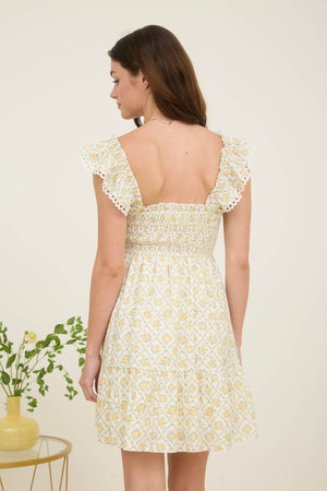 Garden Trellis Smocked Mini Dress