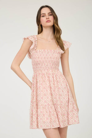 Garden Trellis Smocked Mini Dress