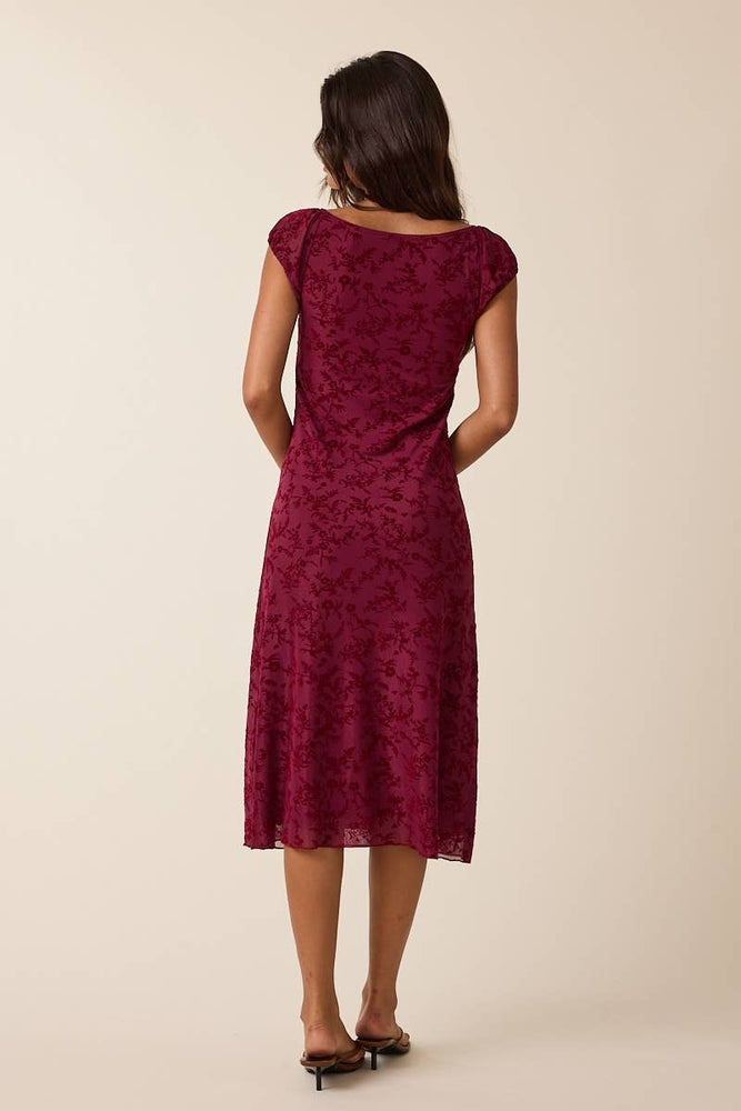 Velvet Vines Cap Sleeve Midi Dress