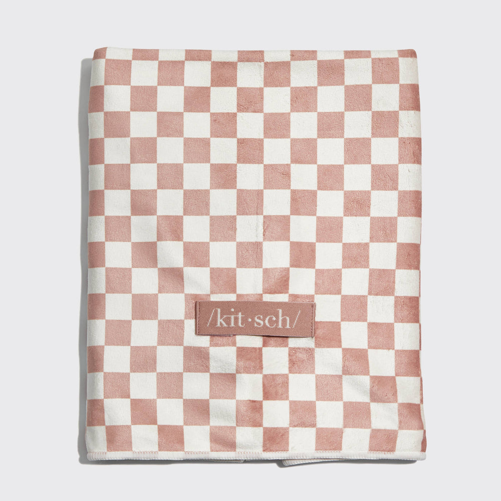 Extra Large Quick-Dry Hair Towel Wrap- Terracotta Checker