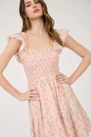 Garden Trellis Smocked Mini Dress