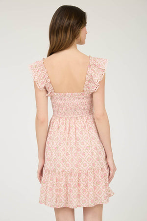 Garden Trellis Smocked Mini Dress