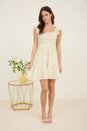 Garden Trellis Smocked Mini Dress