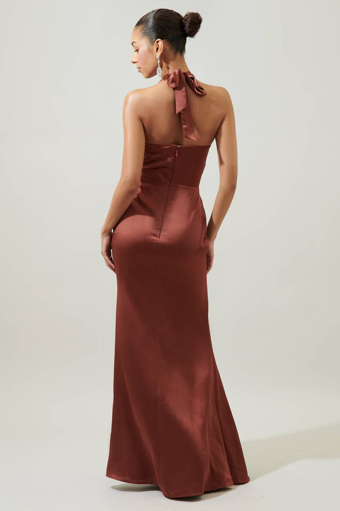 
                
                    Load image into Gallery viewer, Spellbound Halter Satin Maxi Dress
                
            