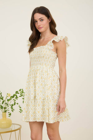 Garden Trellis Smocked Mini Dress