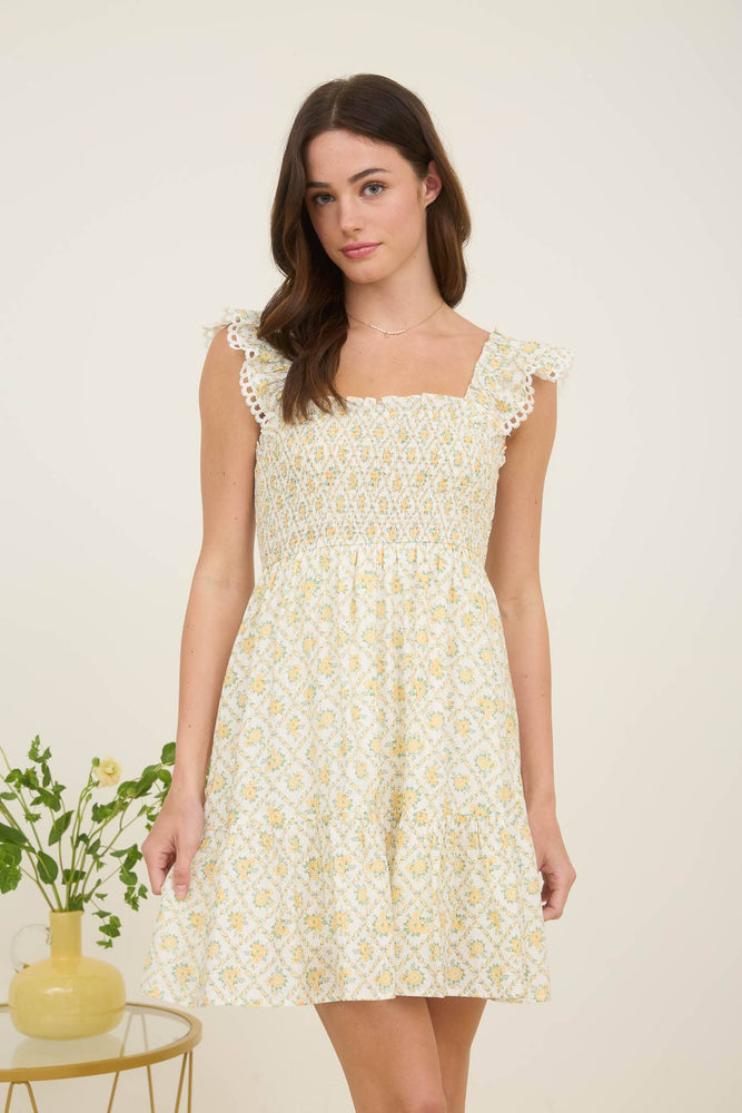 Garden Trellis Smocked Mini Dress