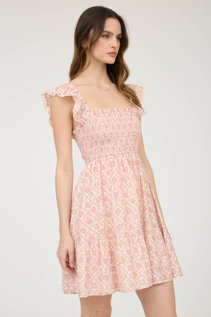 Garden Trellis Smocked Mini Dress