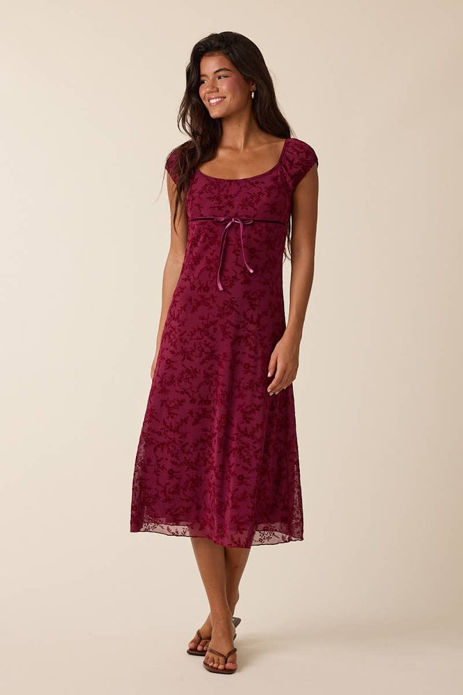 Velvet Vines Cap Sleeve Midi Dress