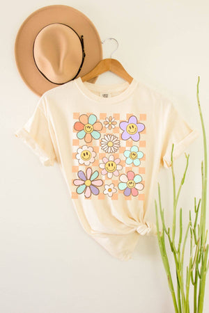 
                
                    Load image into Gallery viewer, Checkered Colorful Flowers T Shirt
                
            